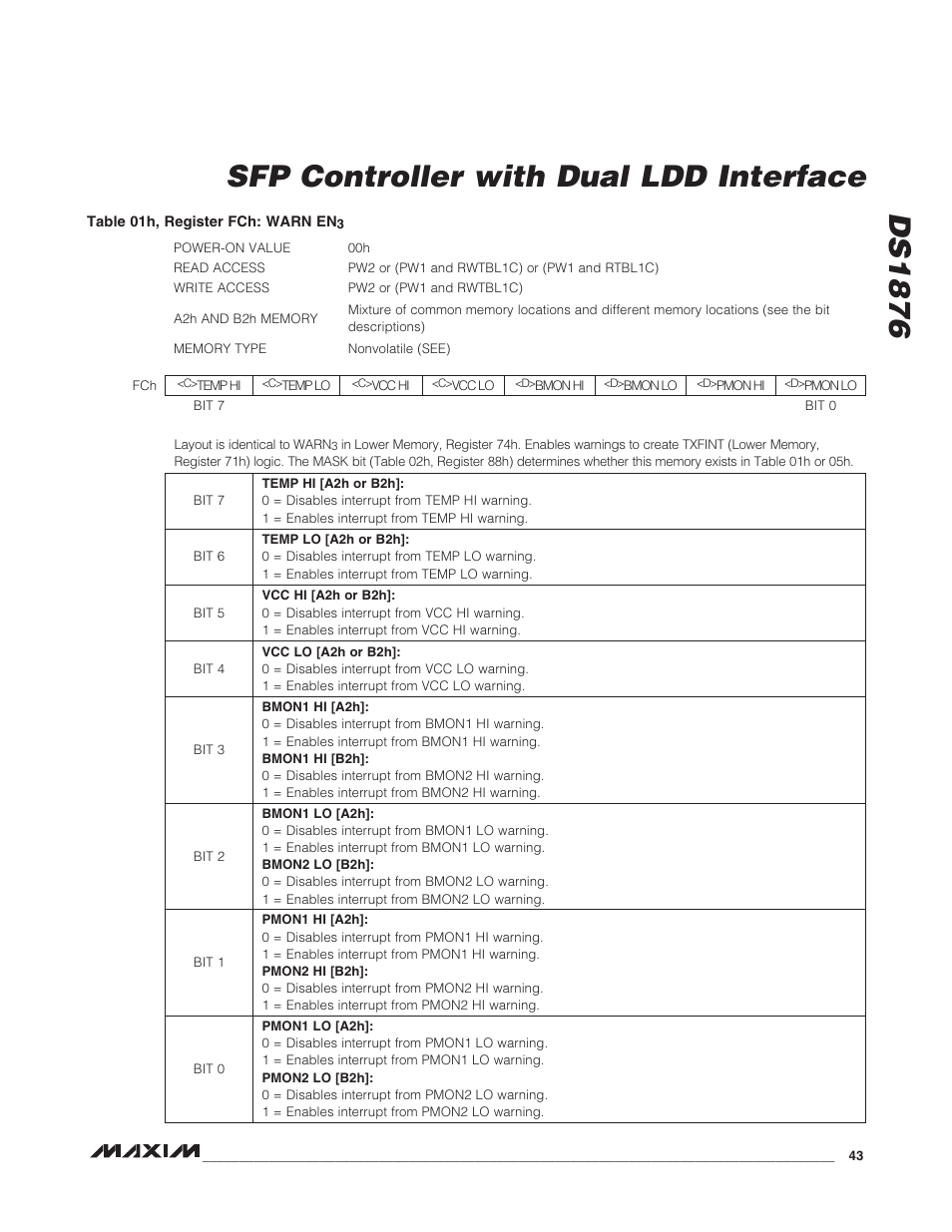 Ds1876 sfp controller with dual ldd interface | Rainbow Electronics DS1876 User Manual | Page 43 / 69