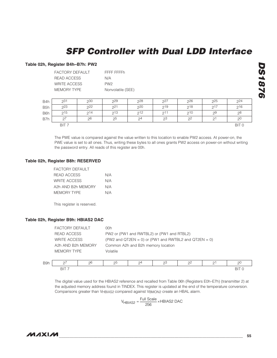 Ds1876 sfp controller with dual ldd interface | Rainbow Electronics DS1876 User Manual | Page 55 / 69