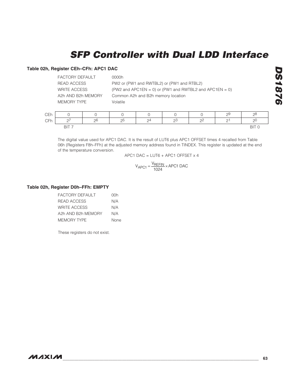 Ds1876 sfp controller with dual ldd interface | Rainbow Electronics DS1876 User Manual | Page 63 / 69