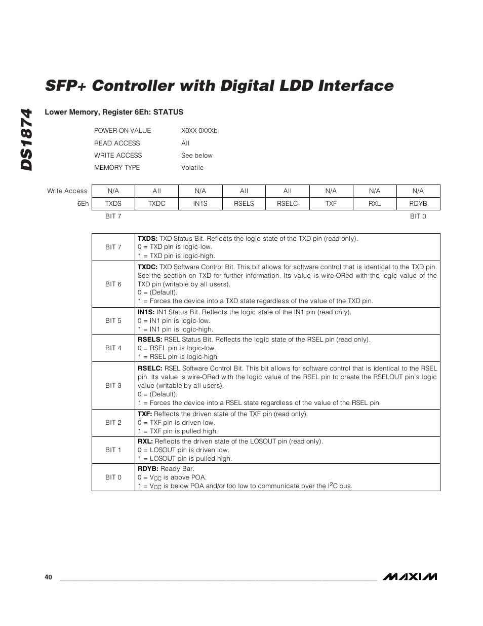 Ds1874 sfp+ controller with digital ldd interface | Rainbow Electronics DS1874 User Manual | Page 40 / 88
