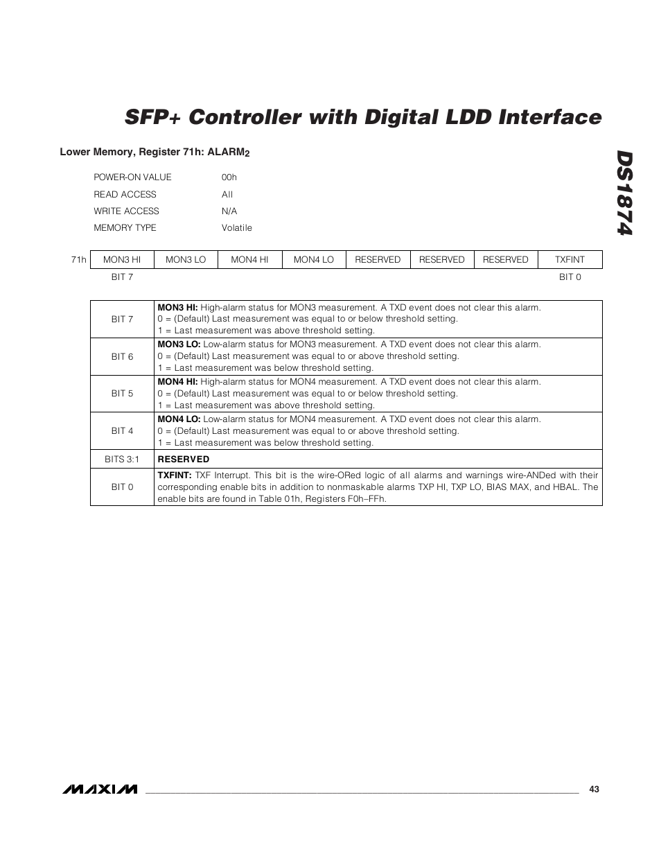 Ds1874 sfp+ controller with digital ldd interface | Rainbow Electronics DS1874 User Manual | Page 43 / 88
