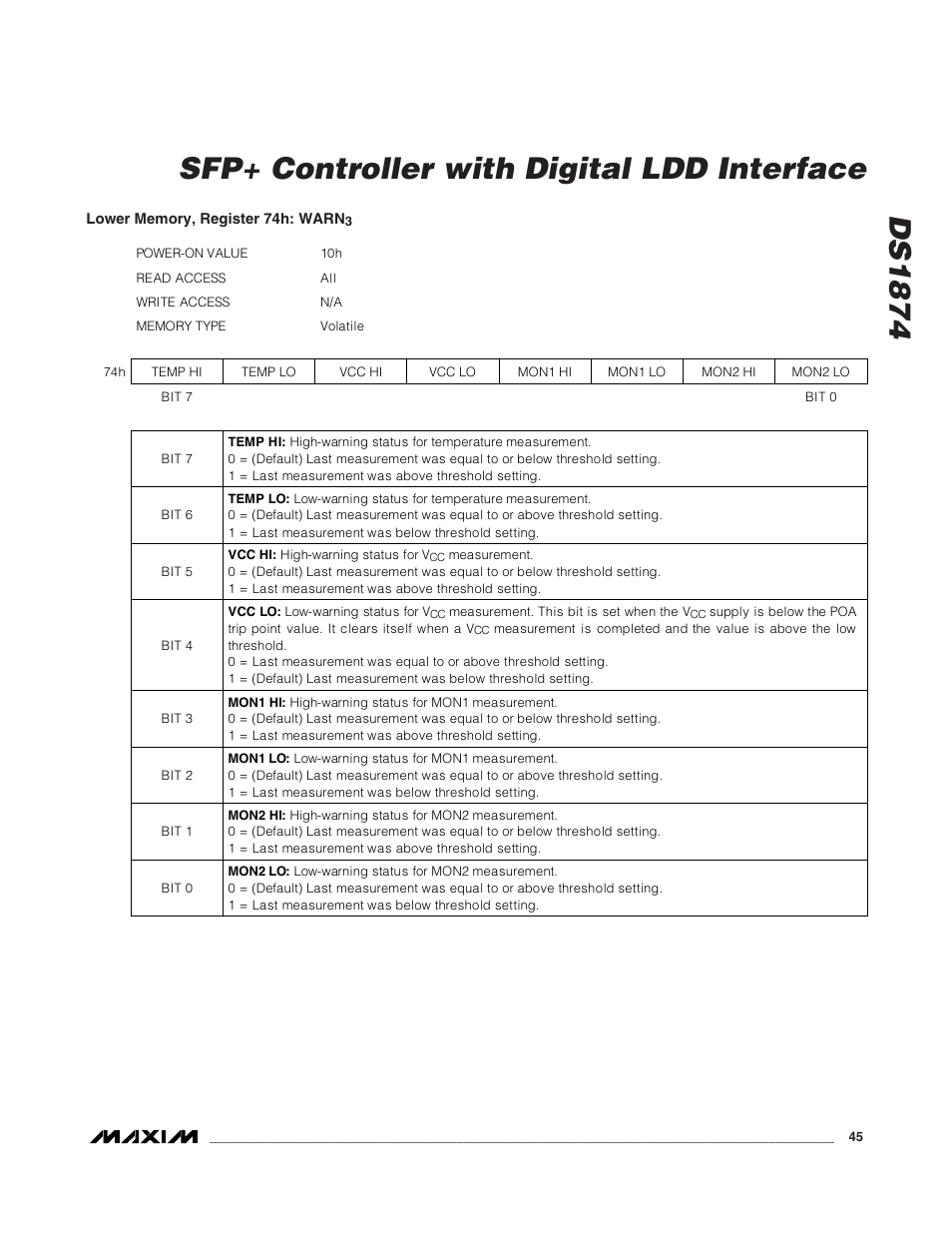 Ds1874 sfp+ controller with digital ldd interface | Rainbow Electronics DS1874 User Manual | Page 45 / 88