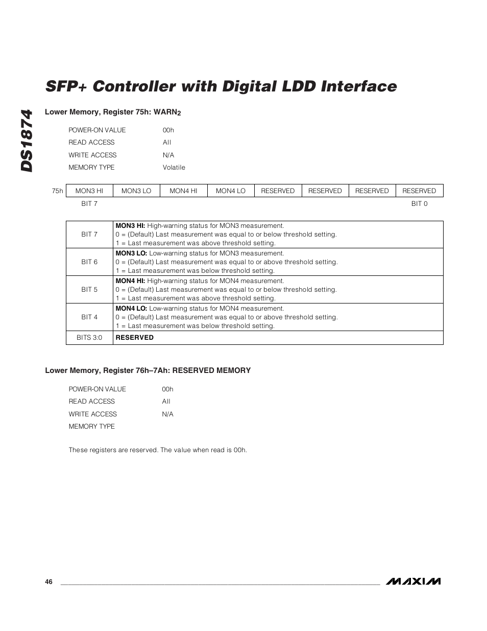 Ds1874 sfp+ controller with digital ldd interface | Rainbow Electronics DS1874 User Manual | Page 46 / 88