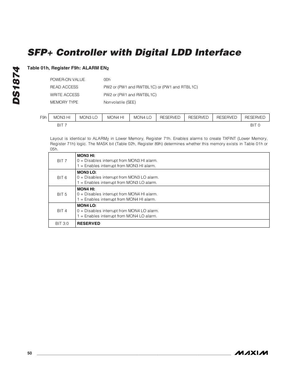 Ds1874 sfp+ controller with digital ldd interface | Rainbow Electronics DS1874 User Manual | Page 50 / 88