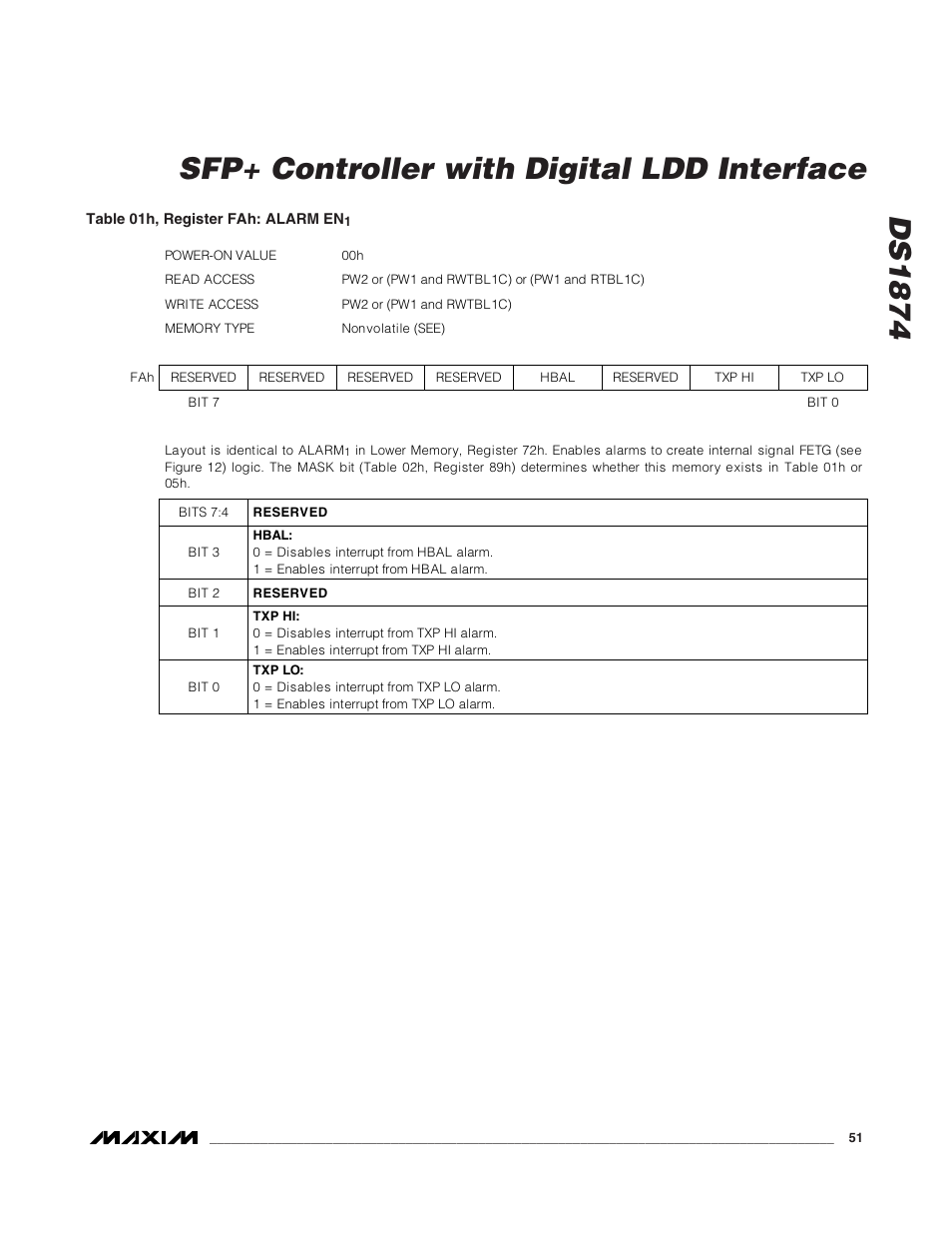 Ds1874 sfp+ controller with digital ldd interface | Rainbow Electronics DS1874 User Manual | Page 51 / 88