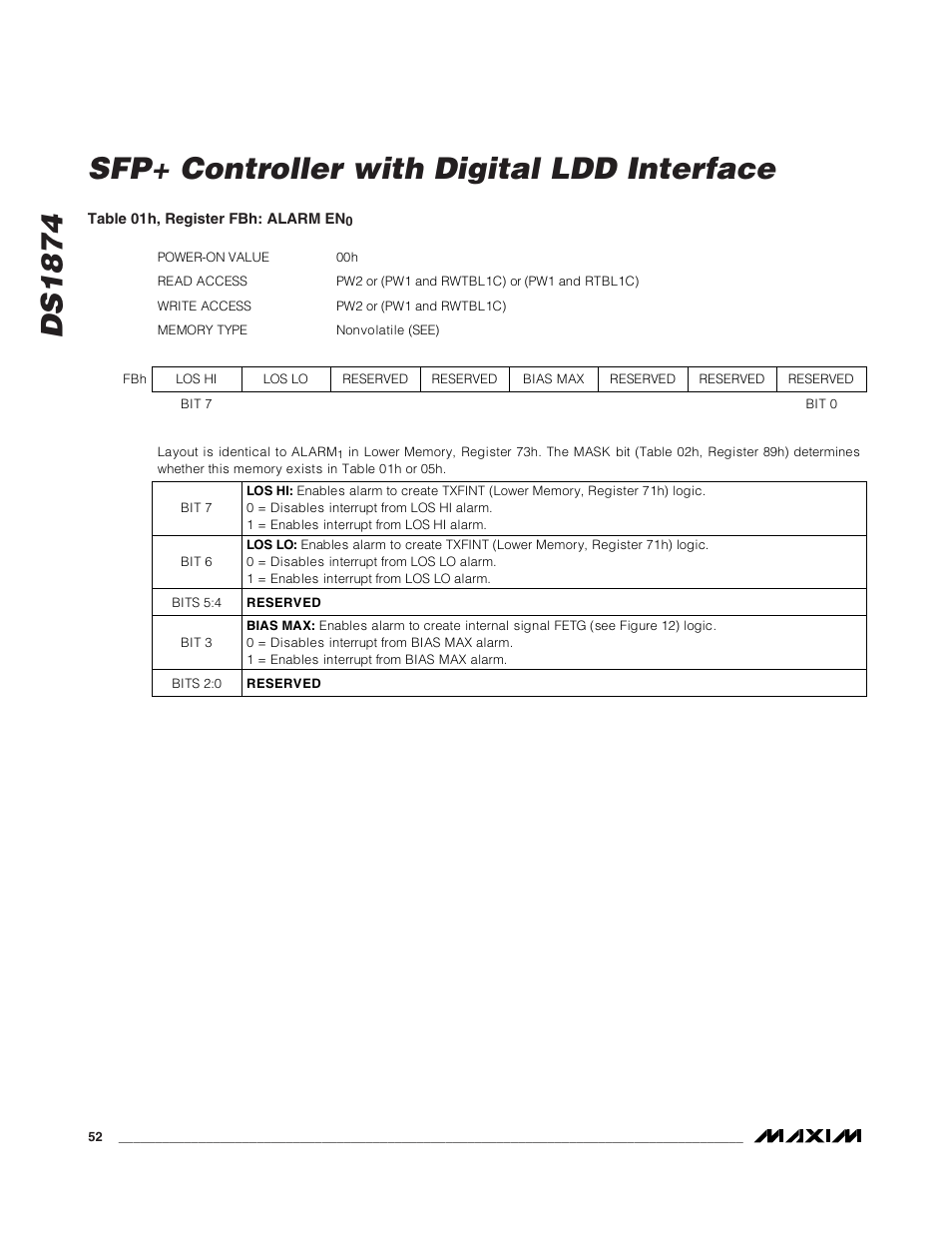 Ds1874 sfp+ controller with digital ldd interface | Rainbow Electronics DS1874 User Manual | Page 52 / 88