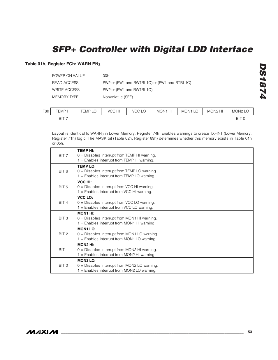 Ds1874 sfp+ controller with digital ldd interface | Rainbow Electronics DS1874 User Manual | Page 53 / 88