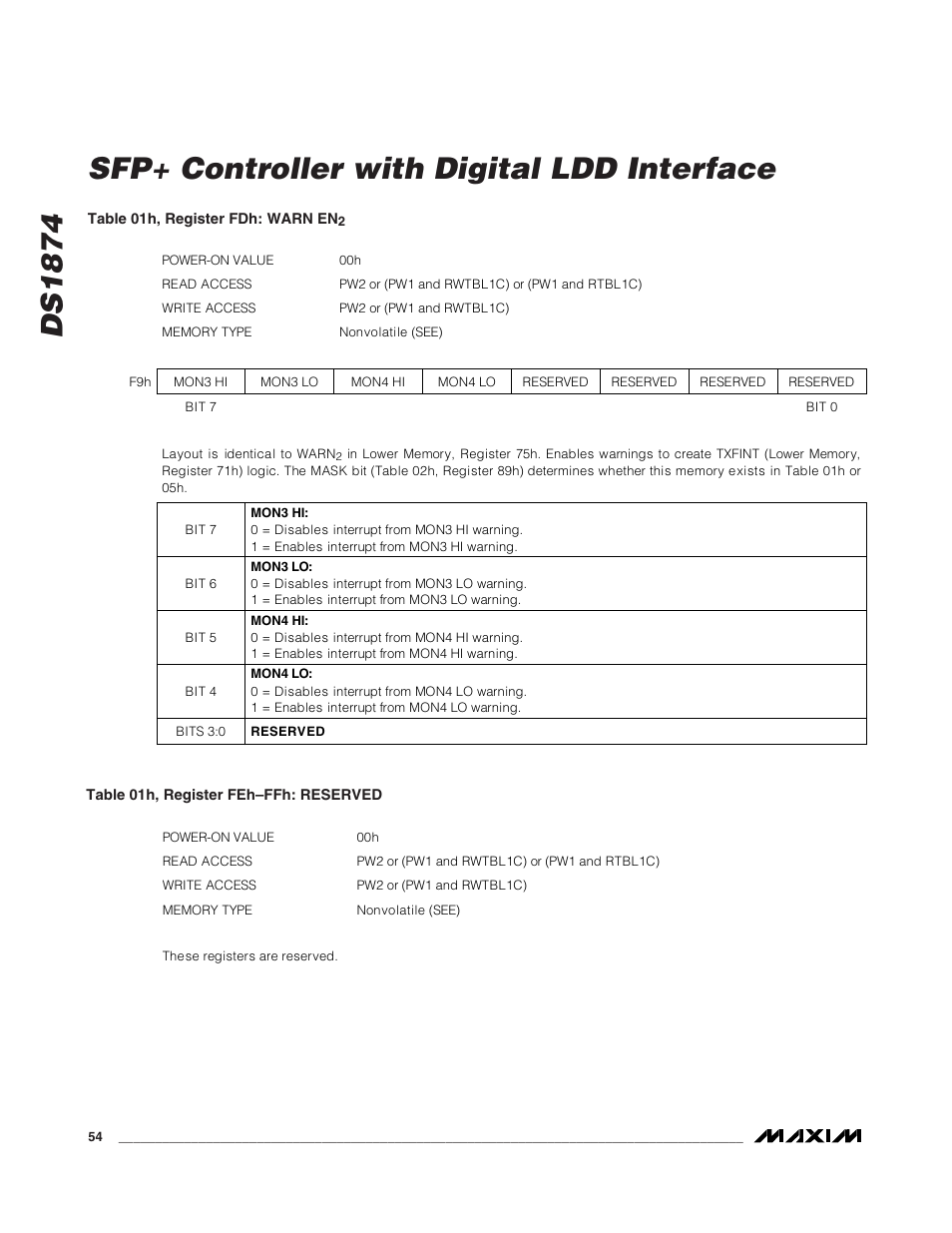 Ds1874 sfp+ controller with digital ldd interface | Rainbow Electronics DS1874 User Manual | Page 54 / 88