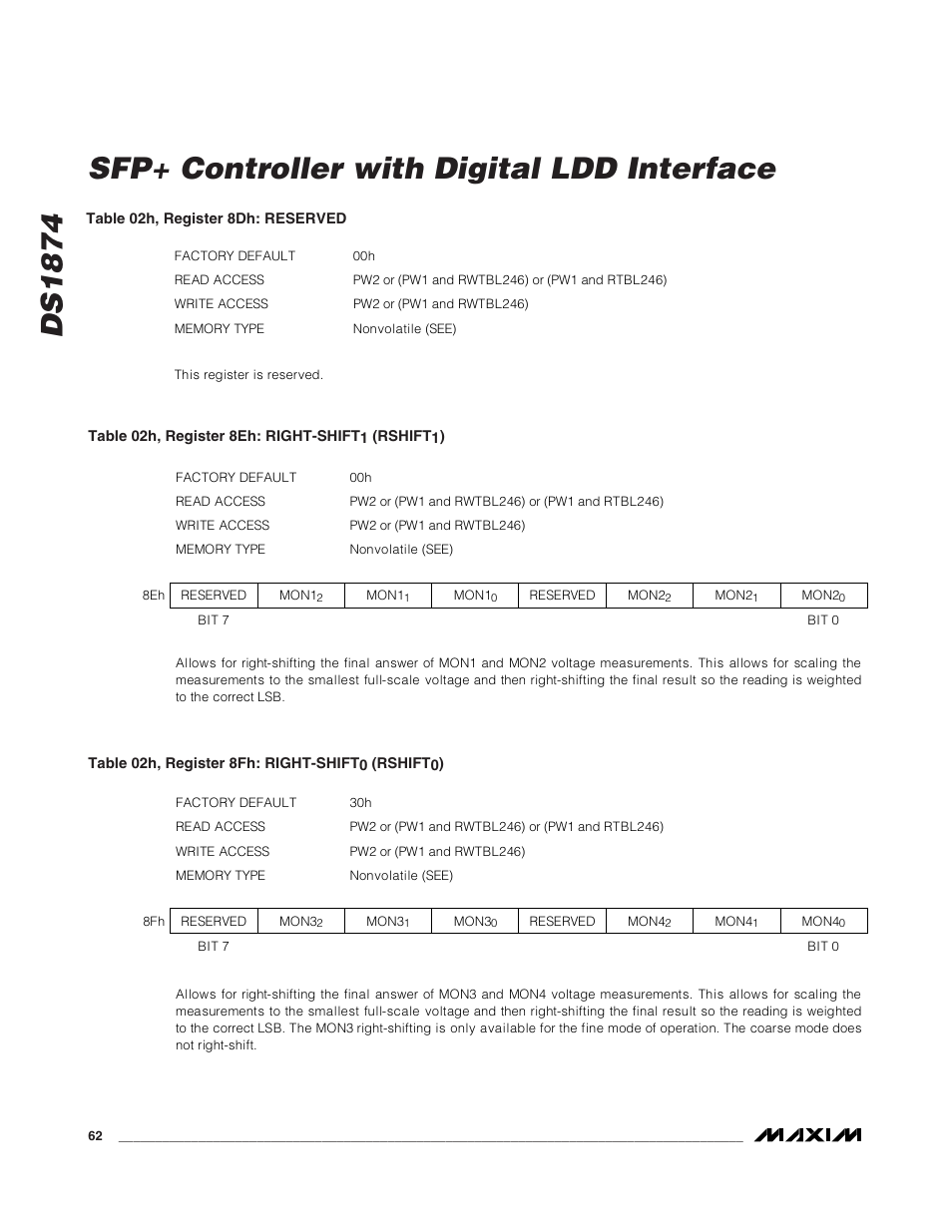 Ds1874 sfp+ controller with digital ldd interface | Rainbow Electronics DS1874 User Manual | Page 62 / 88