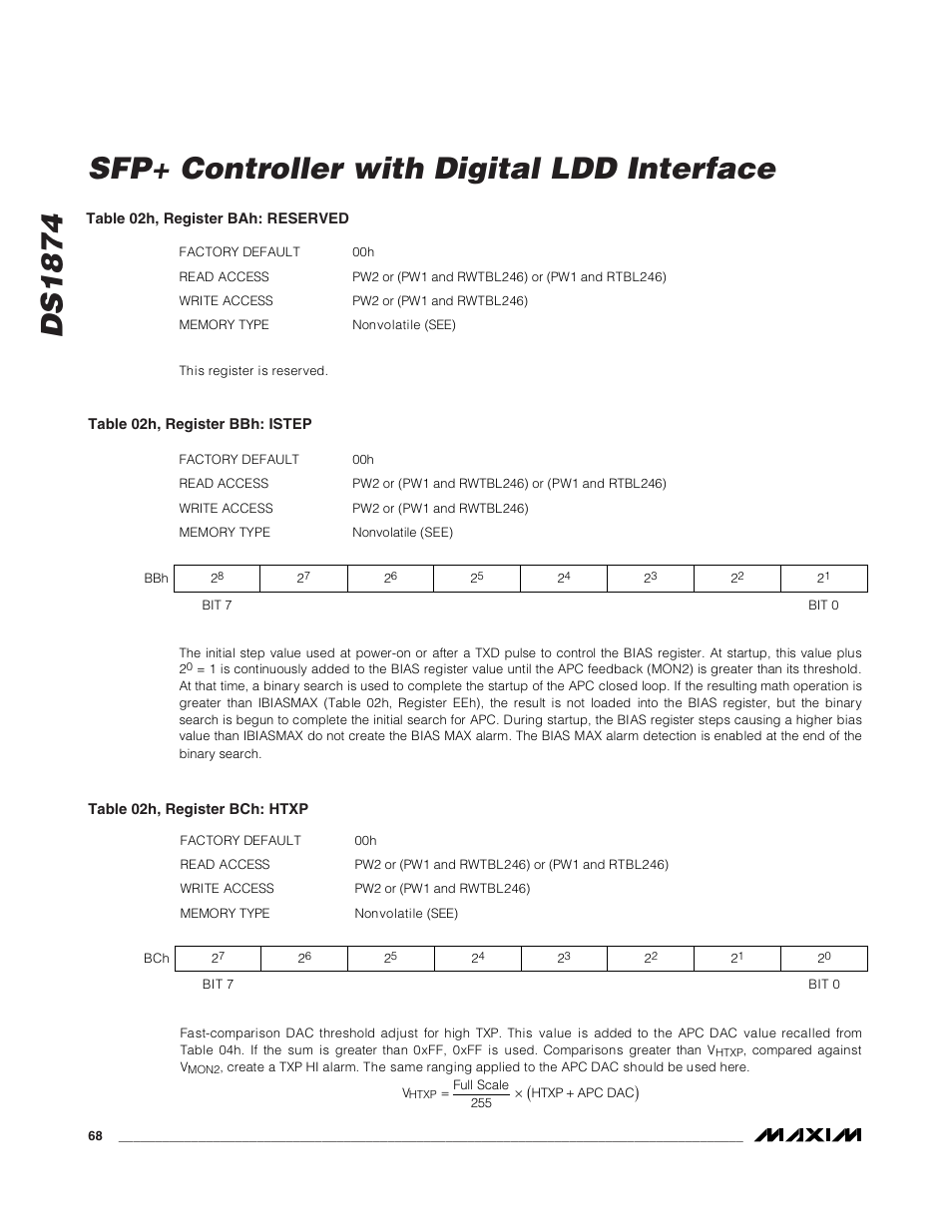 Ds1874 sfp+ controller with digital ldd interface | Rainbow Electronics DS1874 User Manual | Page 68 / 88