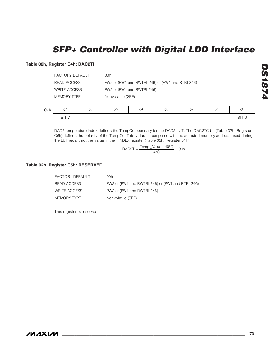 Ds1874 sfp+ controller with digital ldd interface | Rainbow Electronics DS1874 User Manual | Page 73 / 88