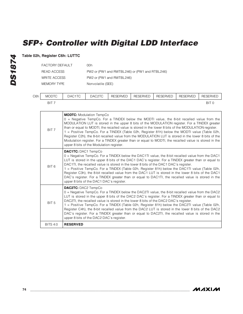 Ds1874 sfp+ controller with digital ldd interface | Rainbow Electronics DS1874 User Manual | Page 74 / 88