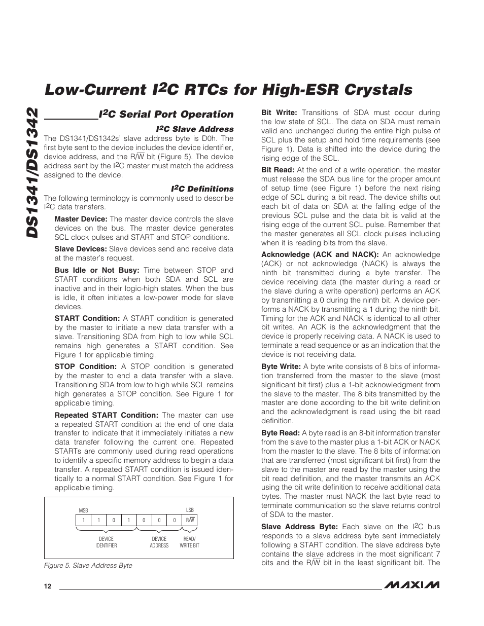 Low-current i, C serial port operation | Rainbow Electronics DS1342 User Manual | Page 12 / 14