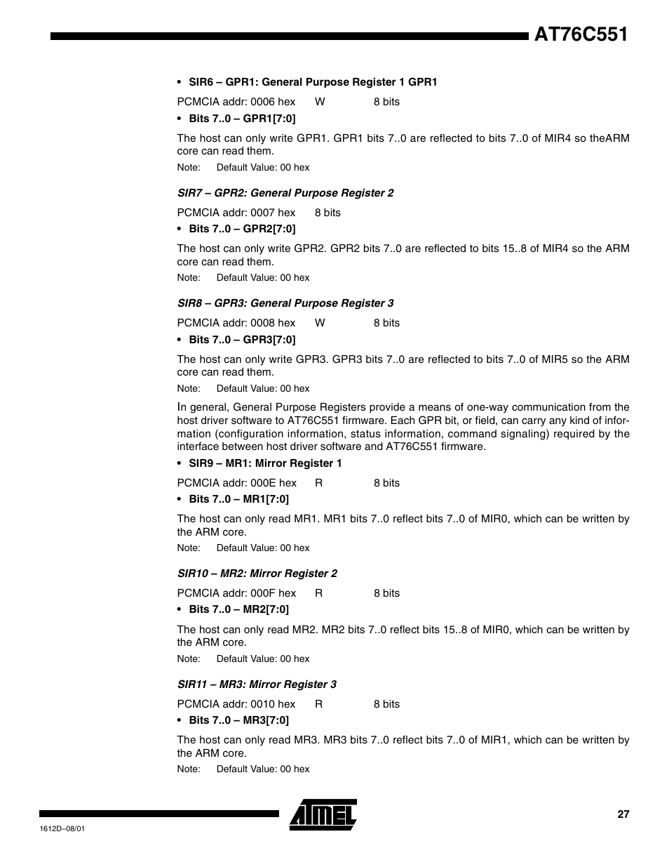 Rainbow Electronics AT76C551 User Manual | Page 27 / 77