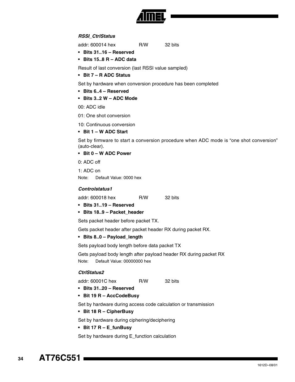 Rainbow Electronics AT76C551 User Manual | Page 34 / 77