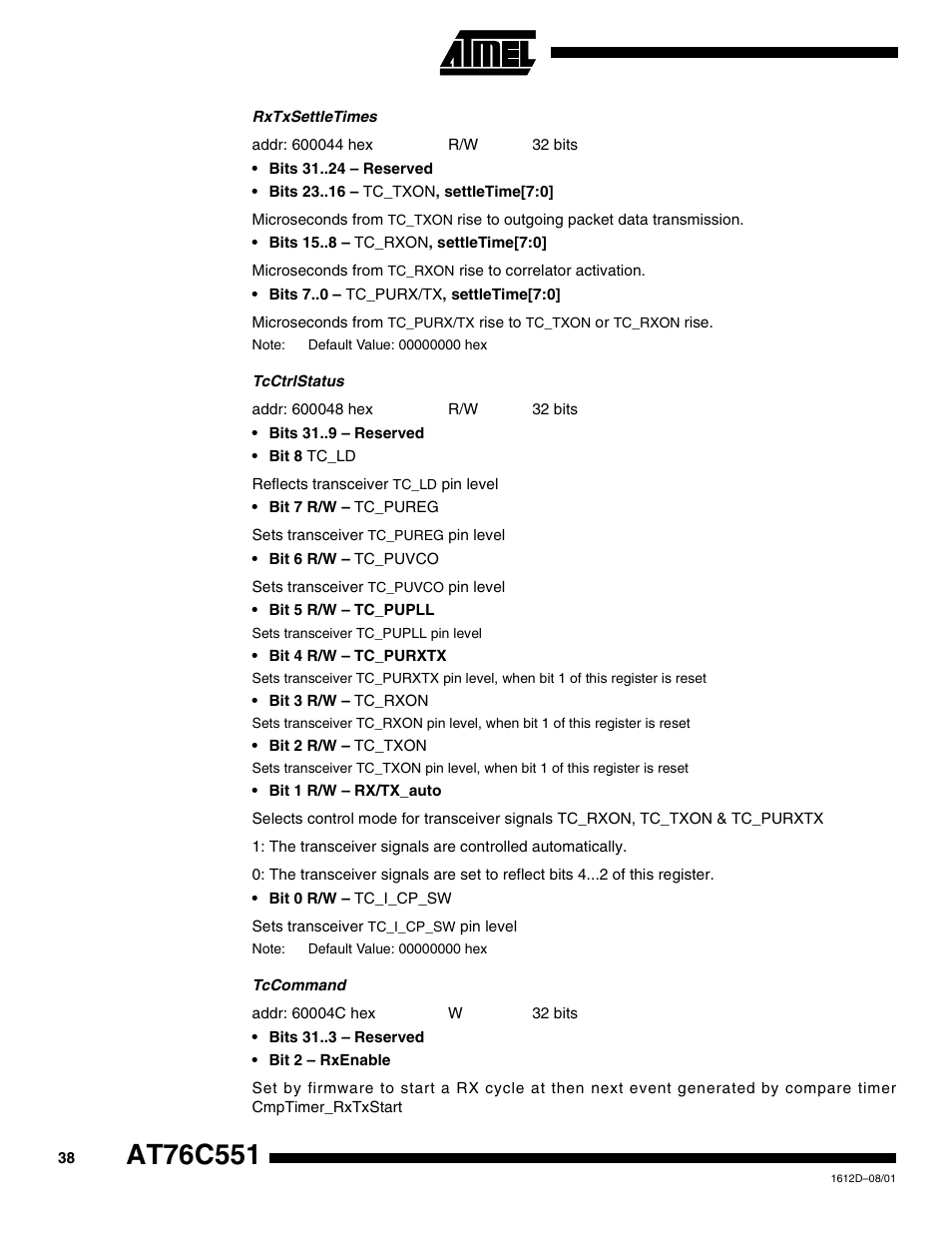 Rainbow Electronics AT76C551 User Manual | Page 38 / 77