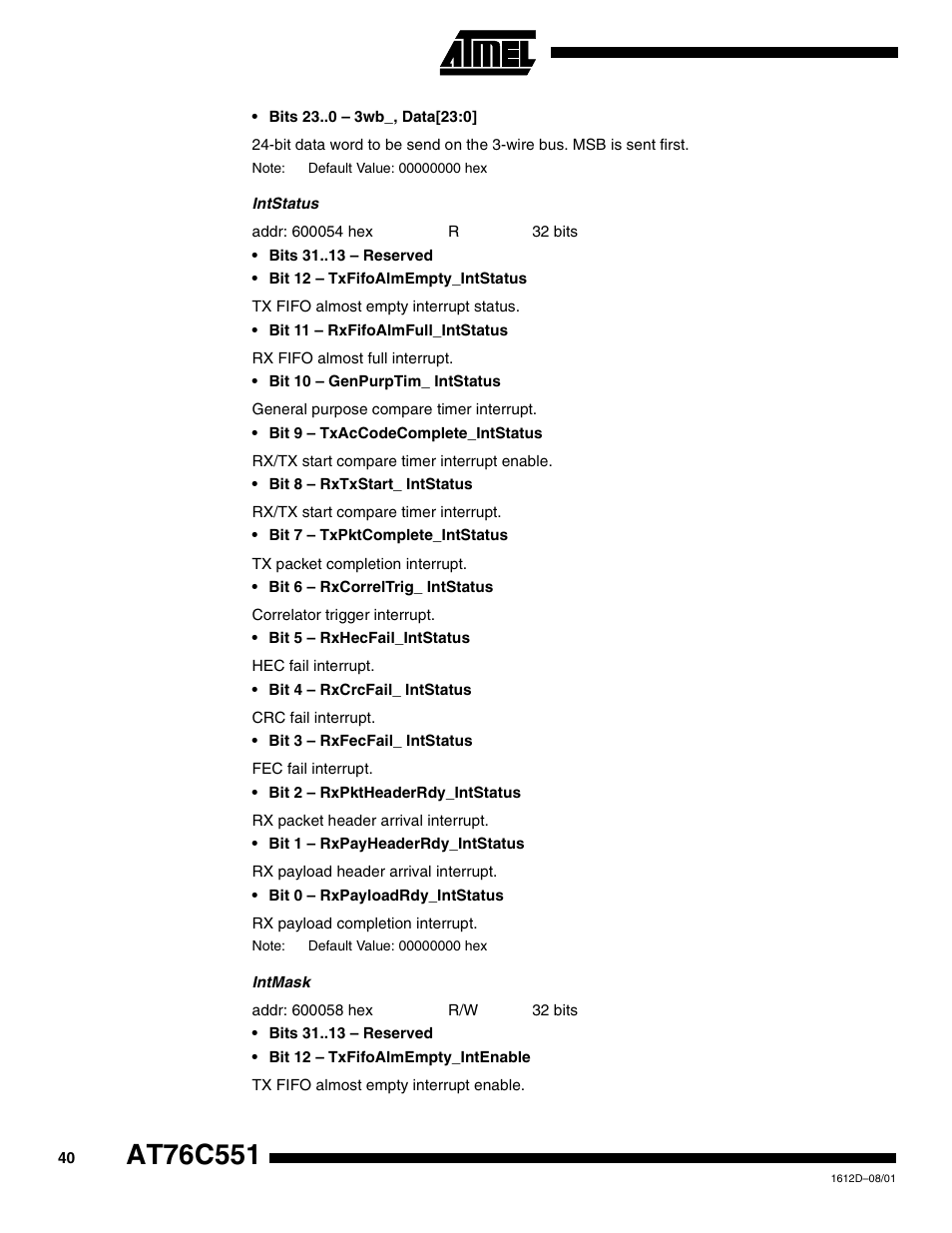 Rainbow Electronics AT76C551 User Manual | Page 40 / 77