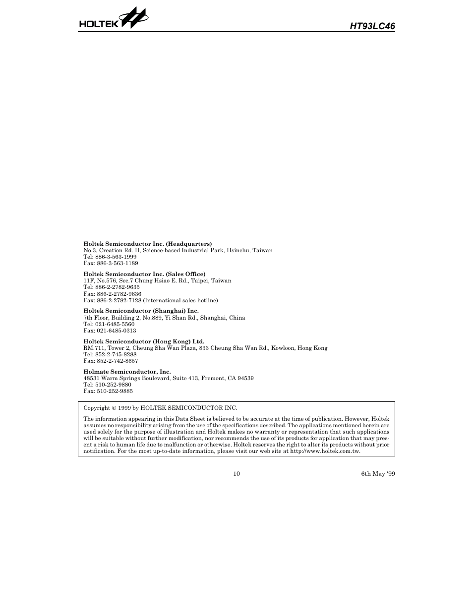 Ht93lc46 | Rainbow Electronics HT93LC46 User Manual | Page 10 / 10