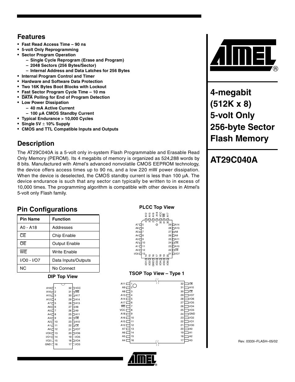 Rainbow Electronics AT29C040A User Manual | 17 pages