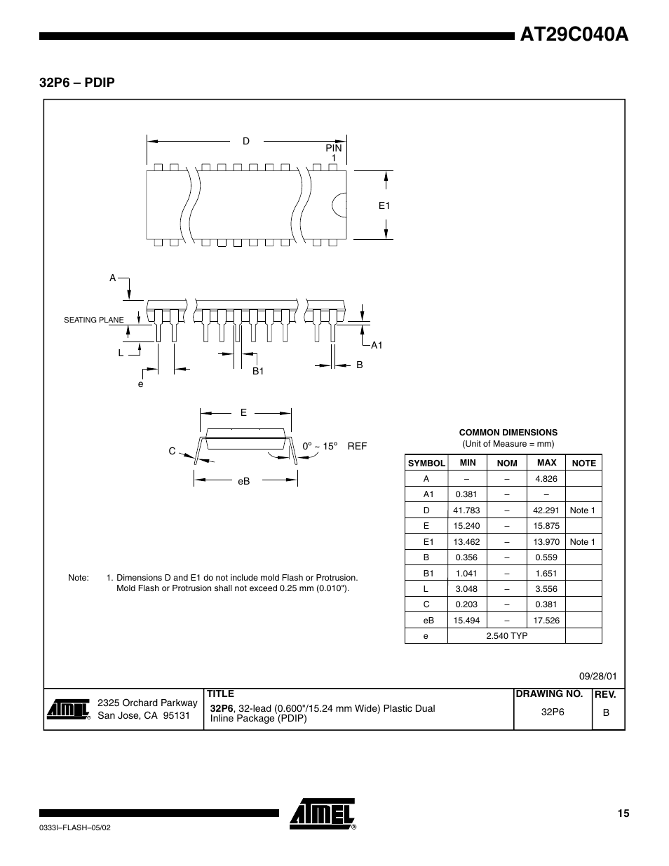 32p6 – pdip | Rainbow Electronics AT29C040A User Manual | Page 15 / 17