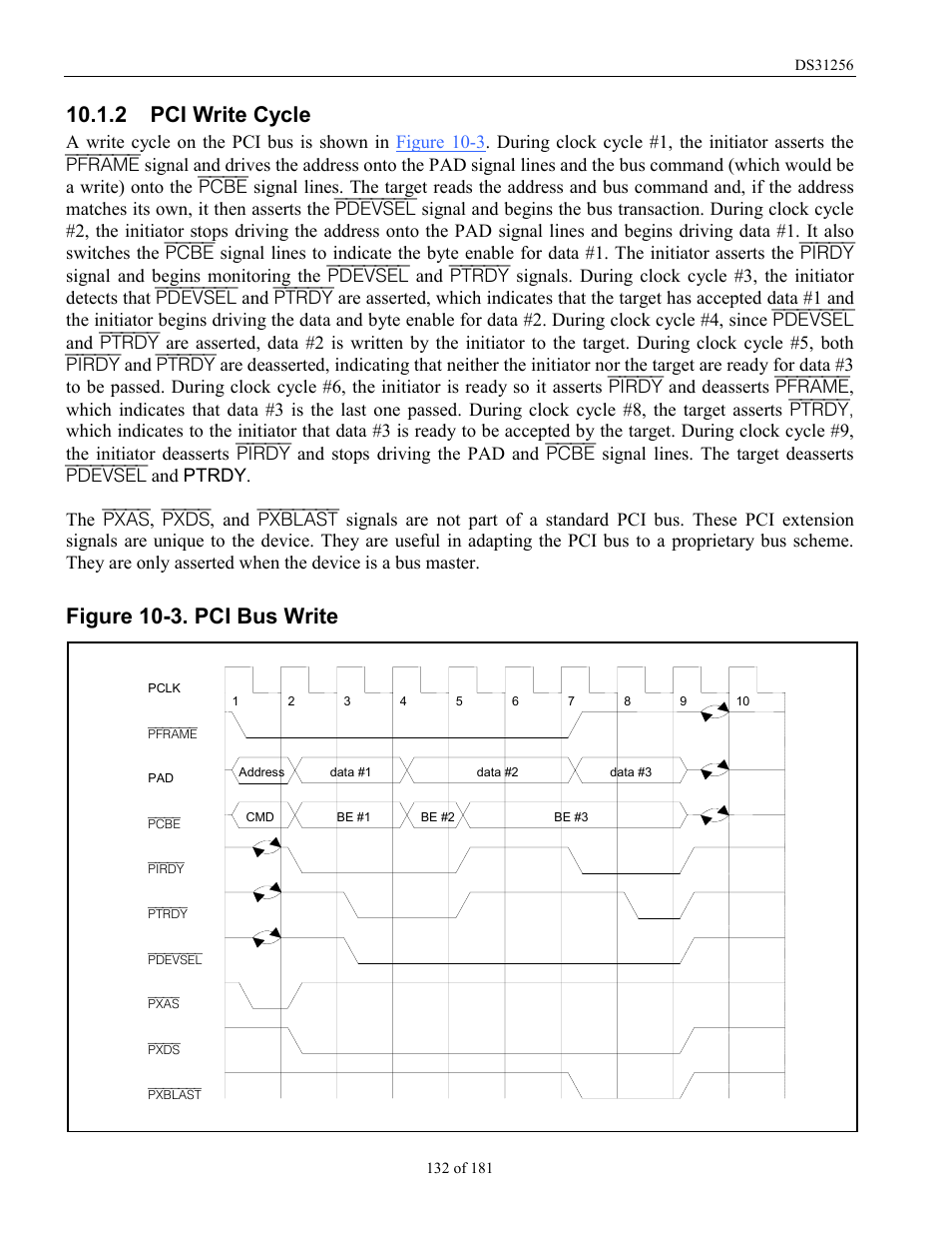 Pci write cycle, Figure 10-3. pci bus write, 2 pci write cycle | Rainbow Electronics DS31256 User Manual | Page 132 / 181