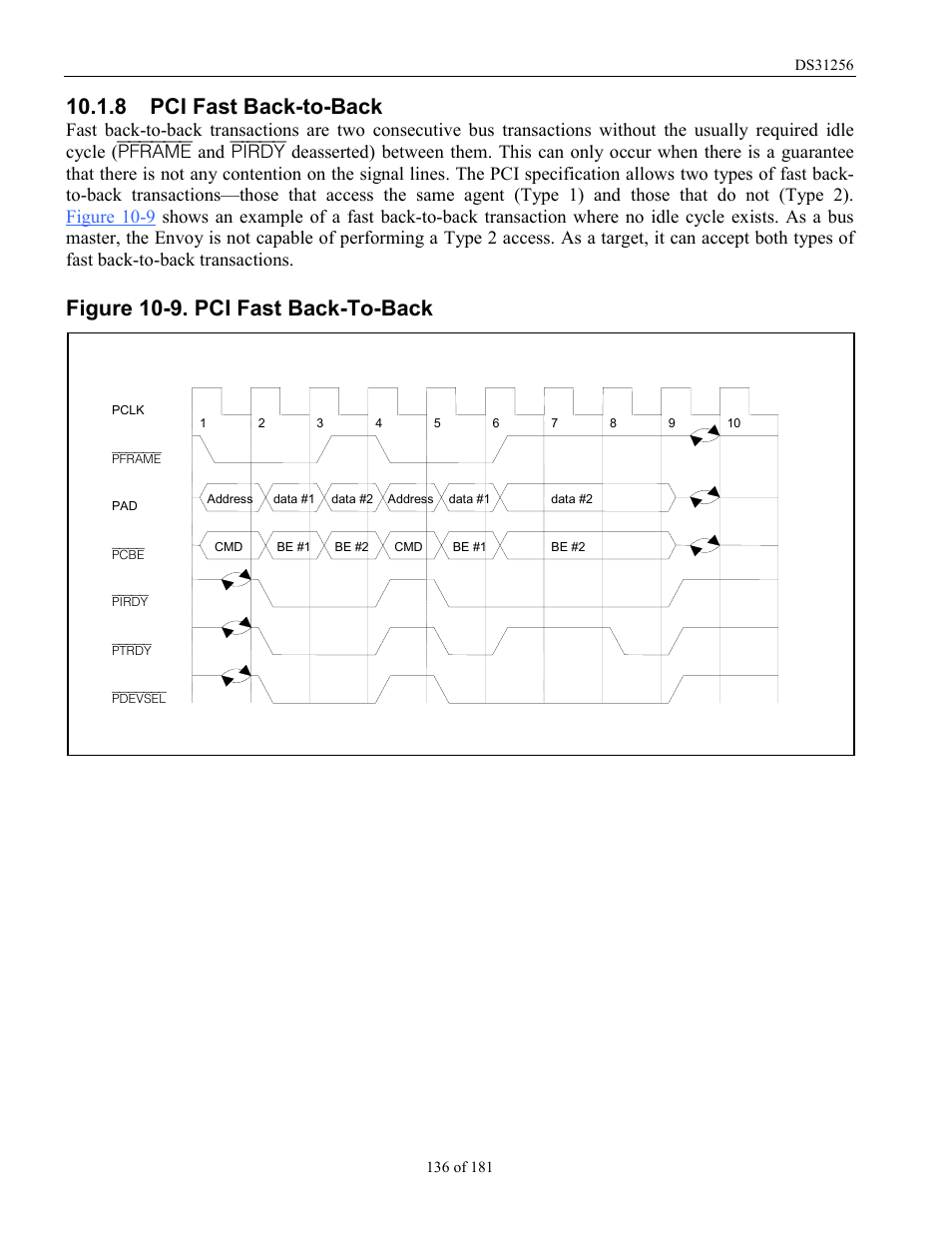 Pci fast back-to-back, Figure 10-9. pci fast back-to-back, 8 pci fast back-to-back | Rainbow Electronics DS31256 User Manual | Page 136 / 181