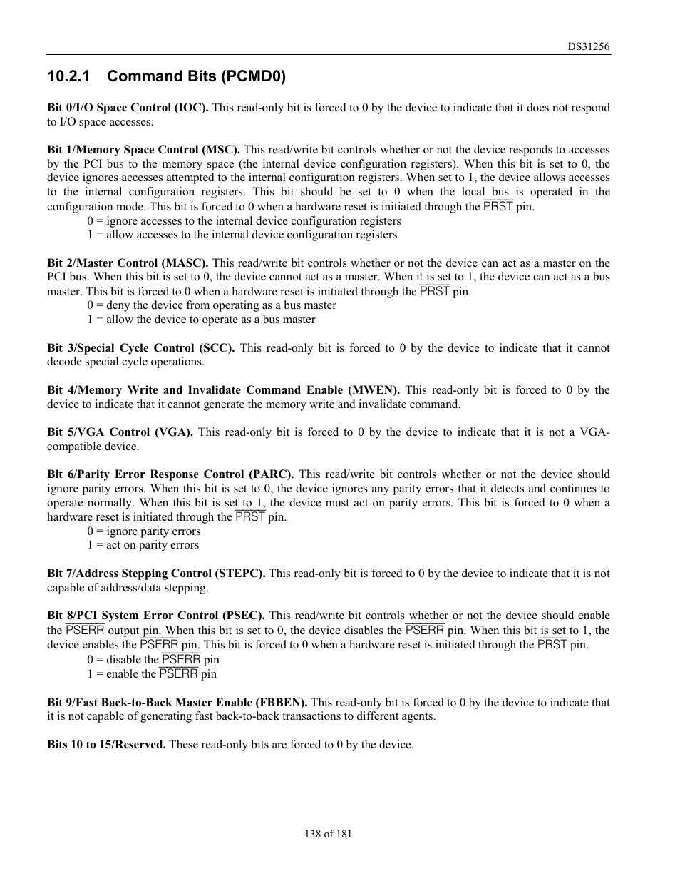 Command bits (pcmd0), 1 command bits (pcmd0) | Rainbow Electronics DS31256 User Manual | Page 138 / 181