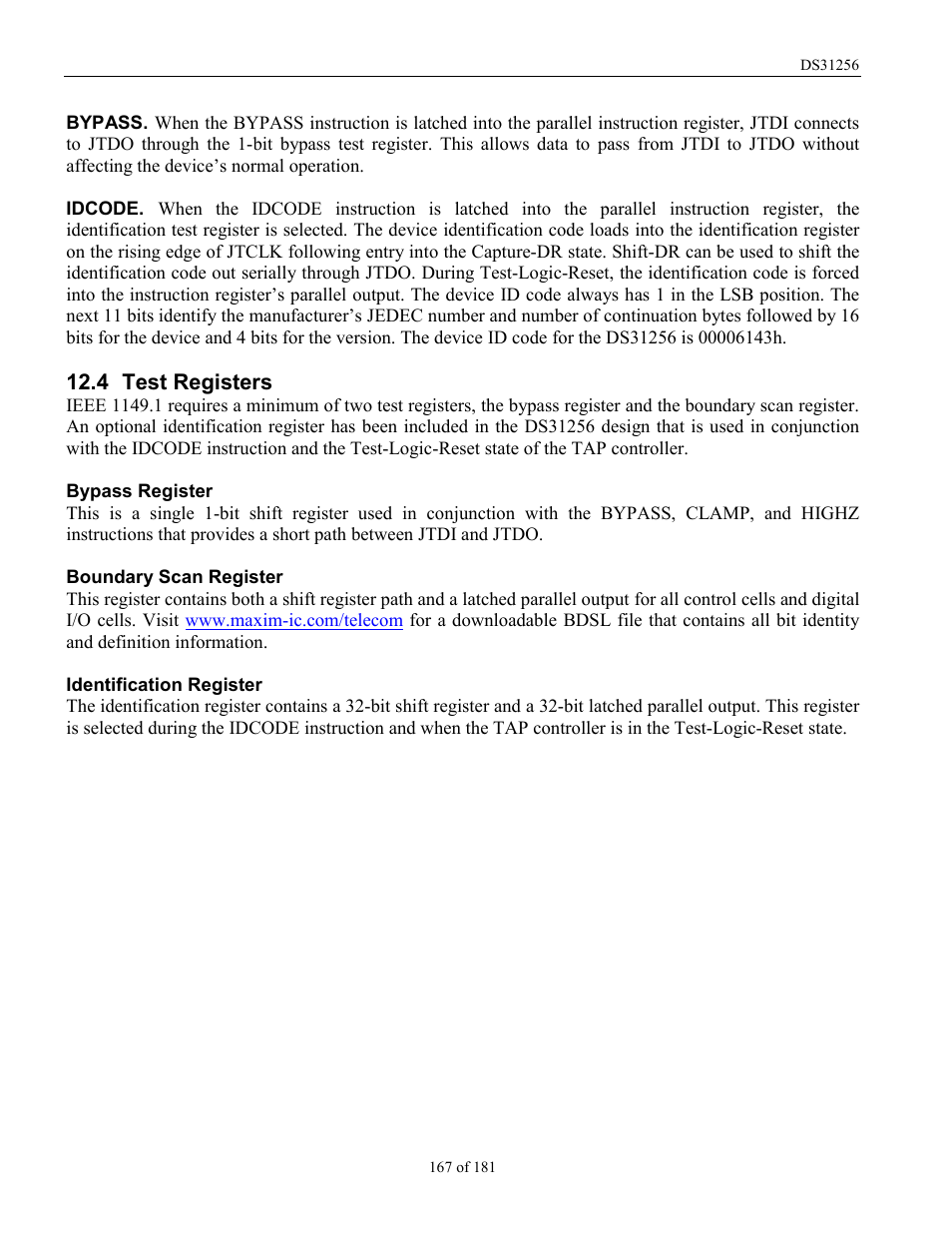 Test registers, Egisters, 4 test registers | Rainbow Electronics DS31256 User Manual | Page 167 / 181