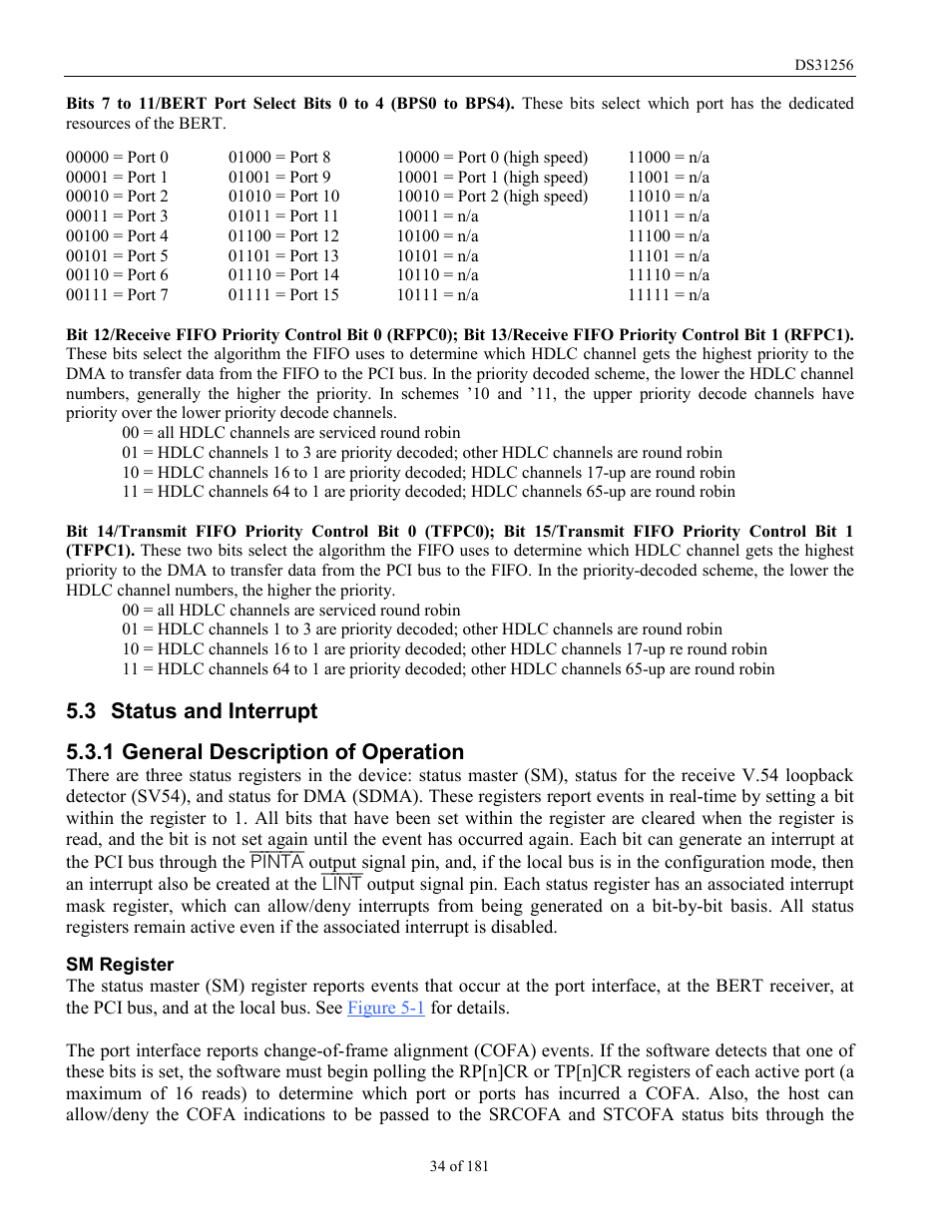 Status and interrupt, General description of operation, Tatus and | Nterrupt, 3 status and interrupt, 1 general description of operation | Rainbow Electronics DS31256 User Manual | Page 34 / 181