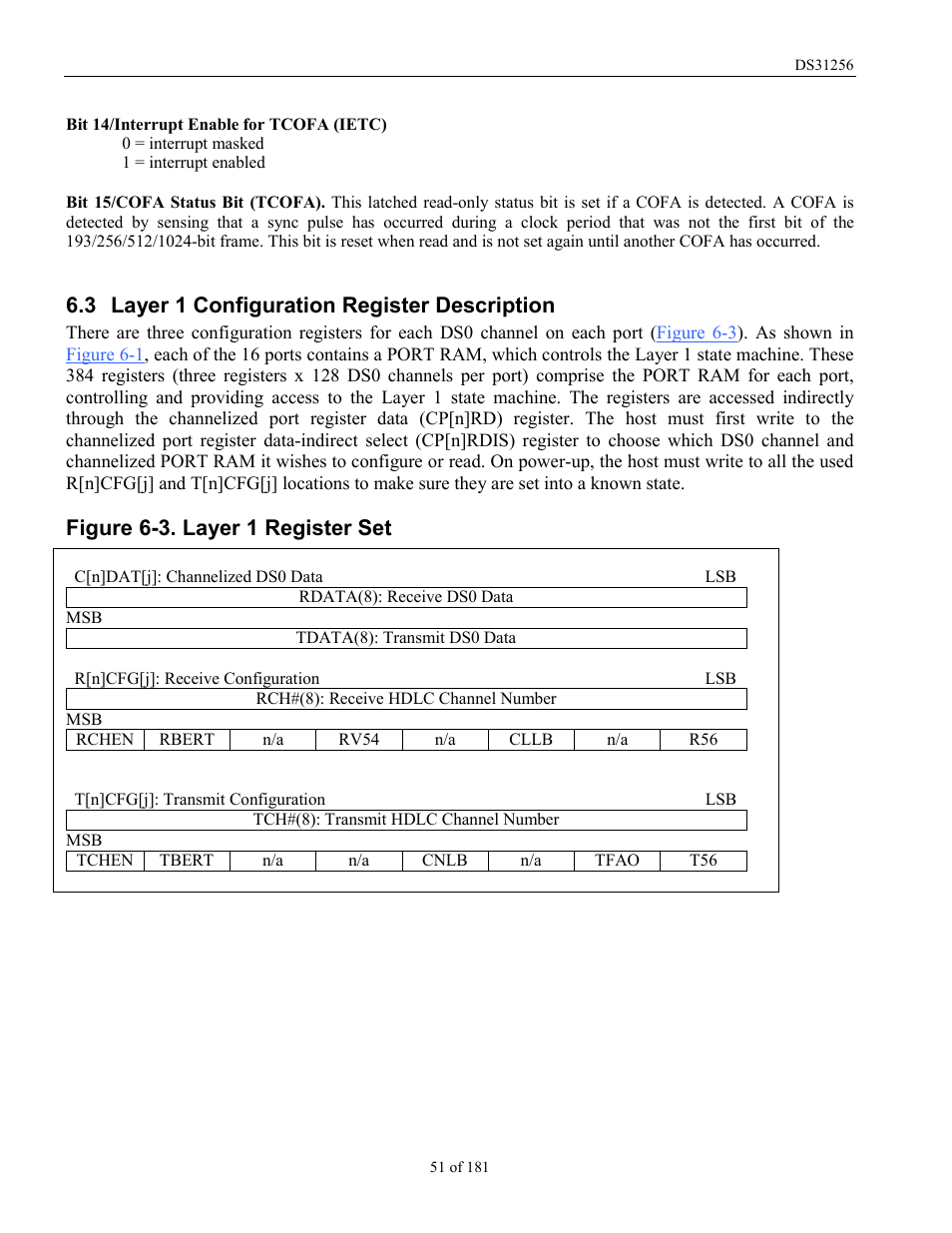 Layer 1 configuration register description, Ayer, Onfiguration | Egister, Escription, Figure 6-3. layer 1 register set, 3 layer 1 configuration register description | Rainbow Electronics DS31256 User Manual | Page 51 / 181
