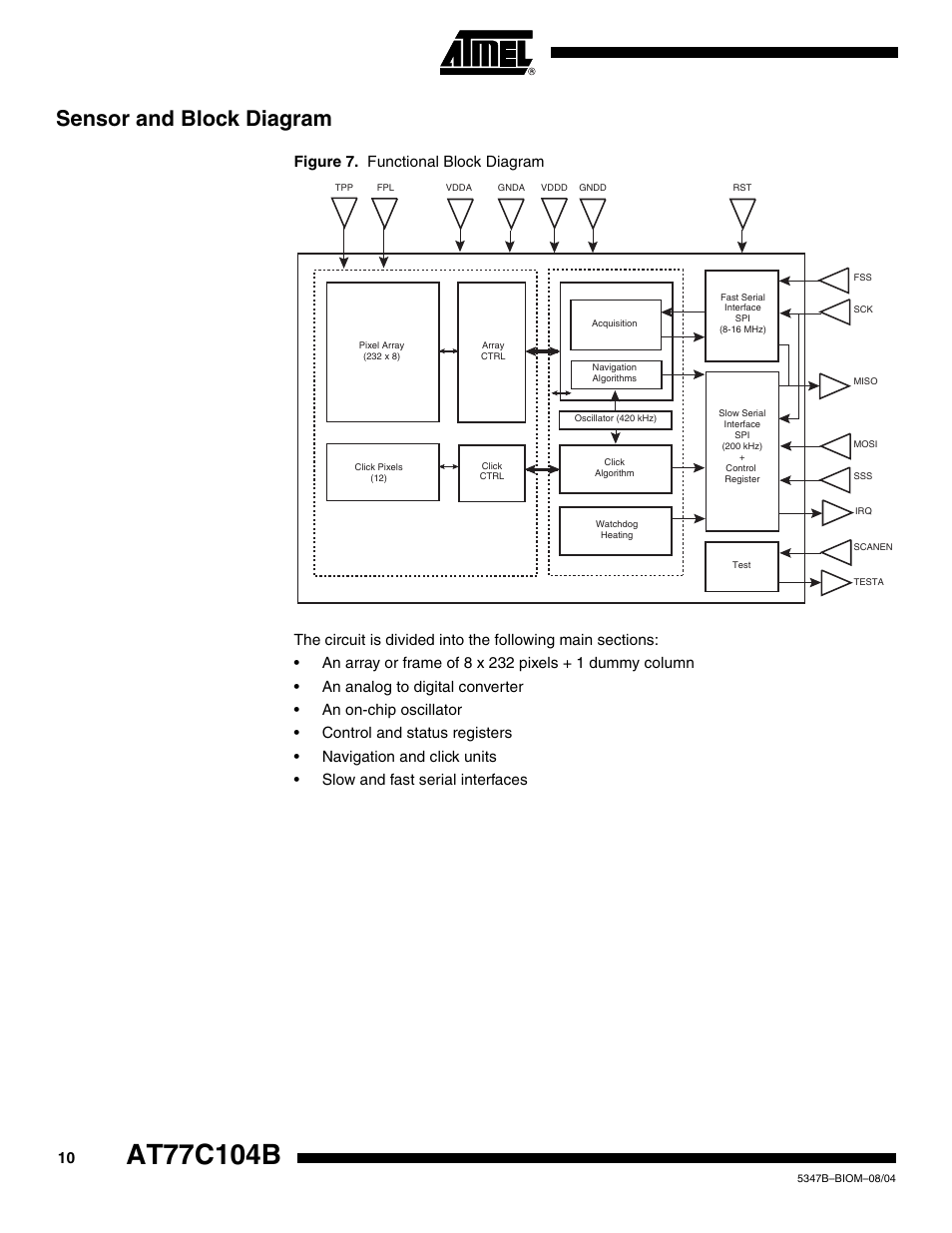 Sensor and block diagram | Rainbow Electronics AT77C104B User Manual | Page 10 / 36