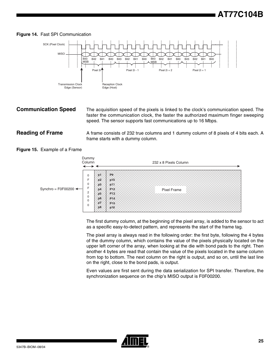 Communication speed, Reading of frame | Rainbow Electronics AT77C104B User Manual | Page 25 / 36