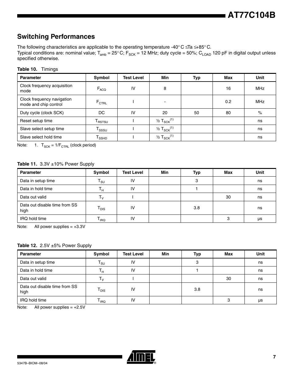 Switching performances | Rainbow Electronics AT77C104B User Manual | Page 7 / 36