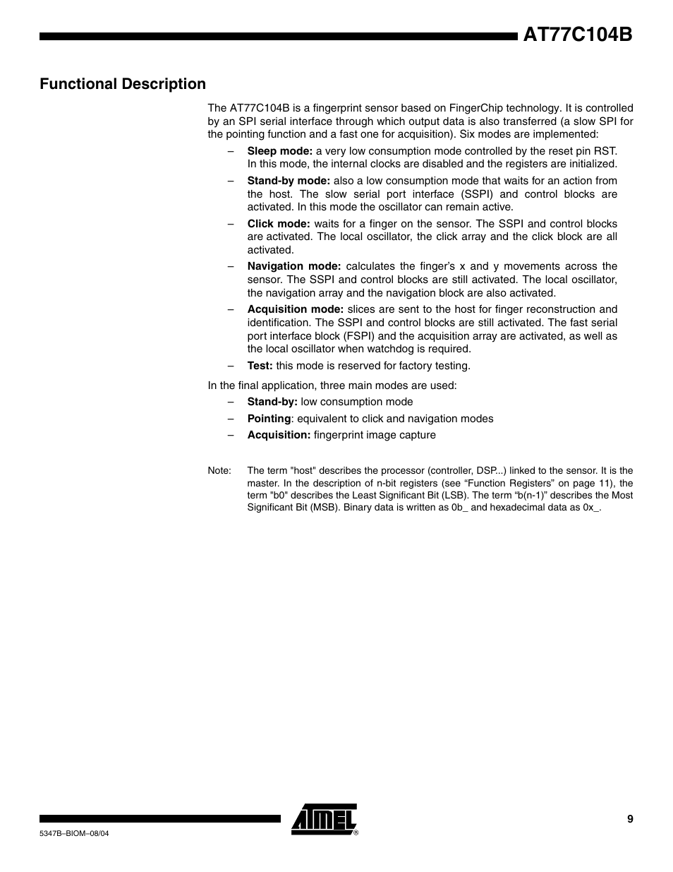 Functional description | Rainbow Electronics AT77C104B User Manual | Page 9 / 36