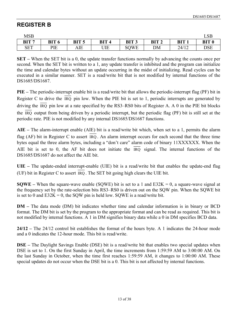Register b | Rainbow Electronics DS1687 User Manual | Page 13 / 38