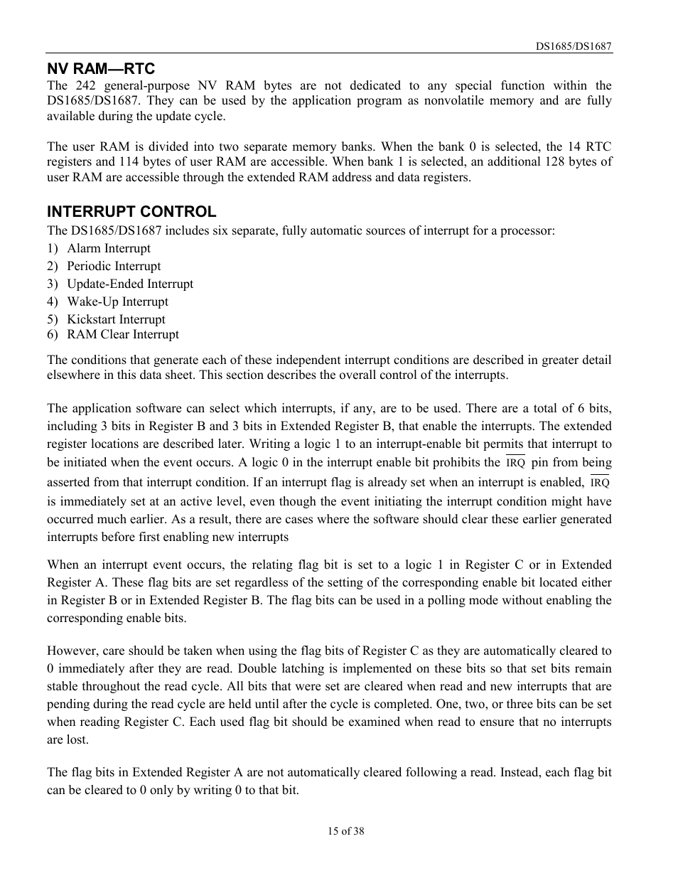 Nv ram—rtc, Interrupt control | Rainbow Electronics DS1687 User Manual | Page 15 / 38