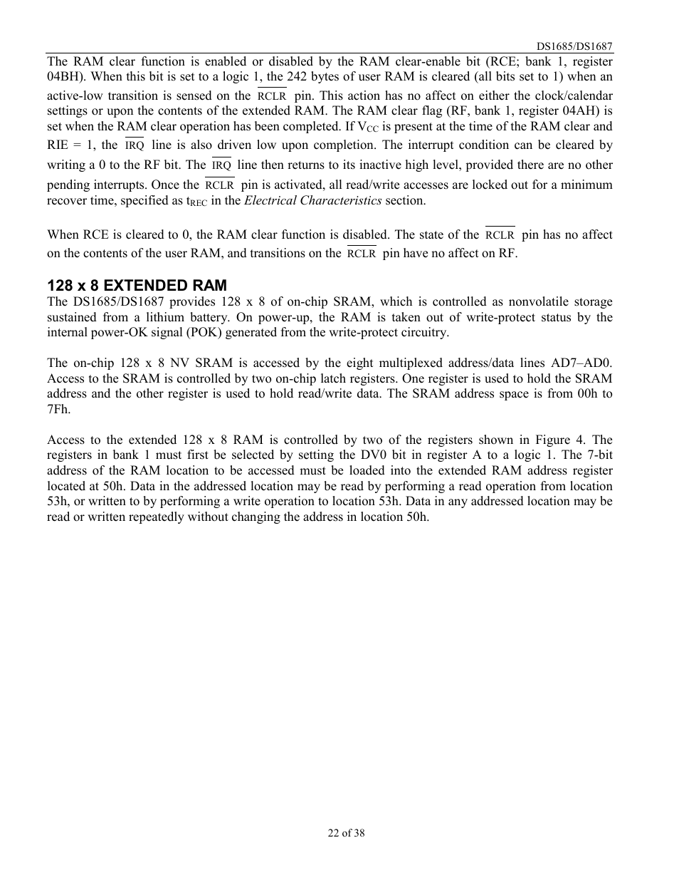 128 x 8 extended ram | Rainbow Electronics DS1687 User Manual | Page 22 / 38