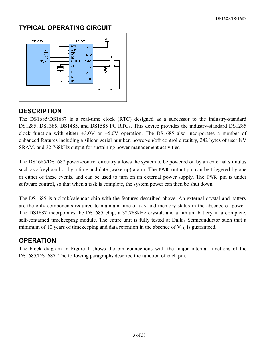 Typical operating circuit description, Operation | Rainbow Electronics DS1687 User Manual | Page 3 / 38