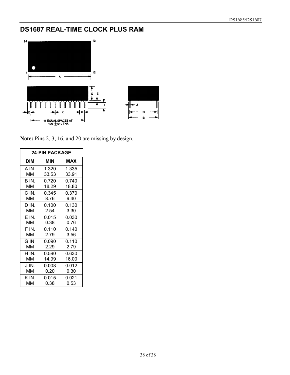 Ds1687 real-time clock plus ram | Rainbow Electronics DS1687 User Manual | Page 38 / 38