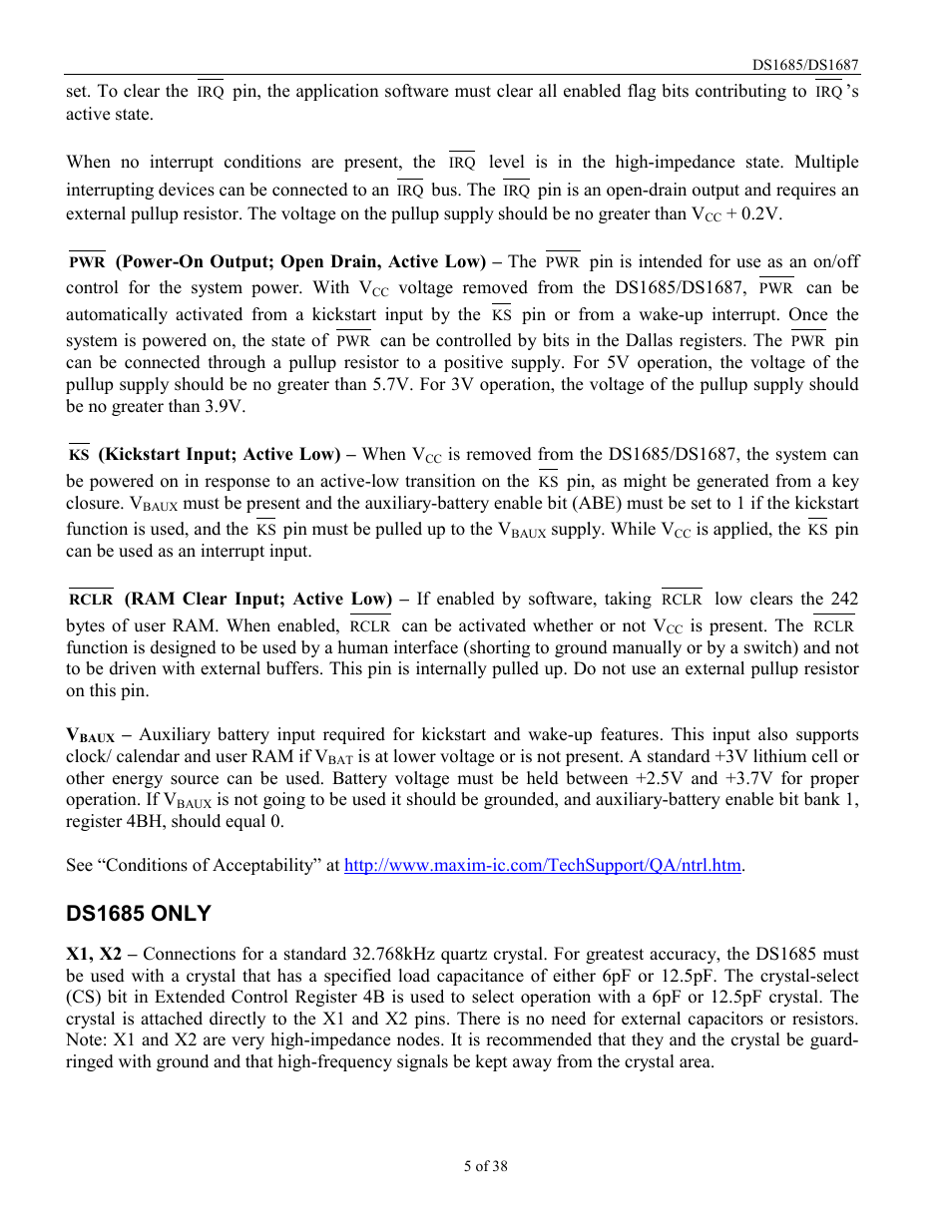 Ds1685 only | Rainbow Electronics DS1687 User Manual | Page 5 / 38