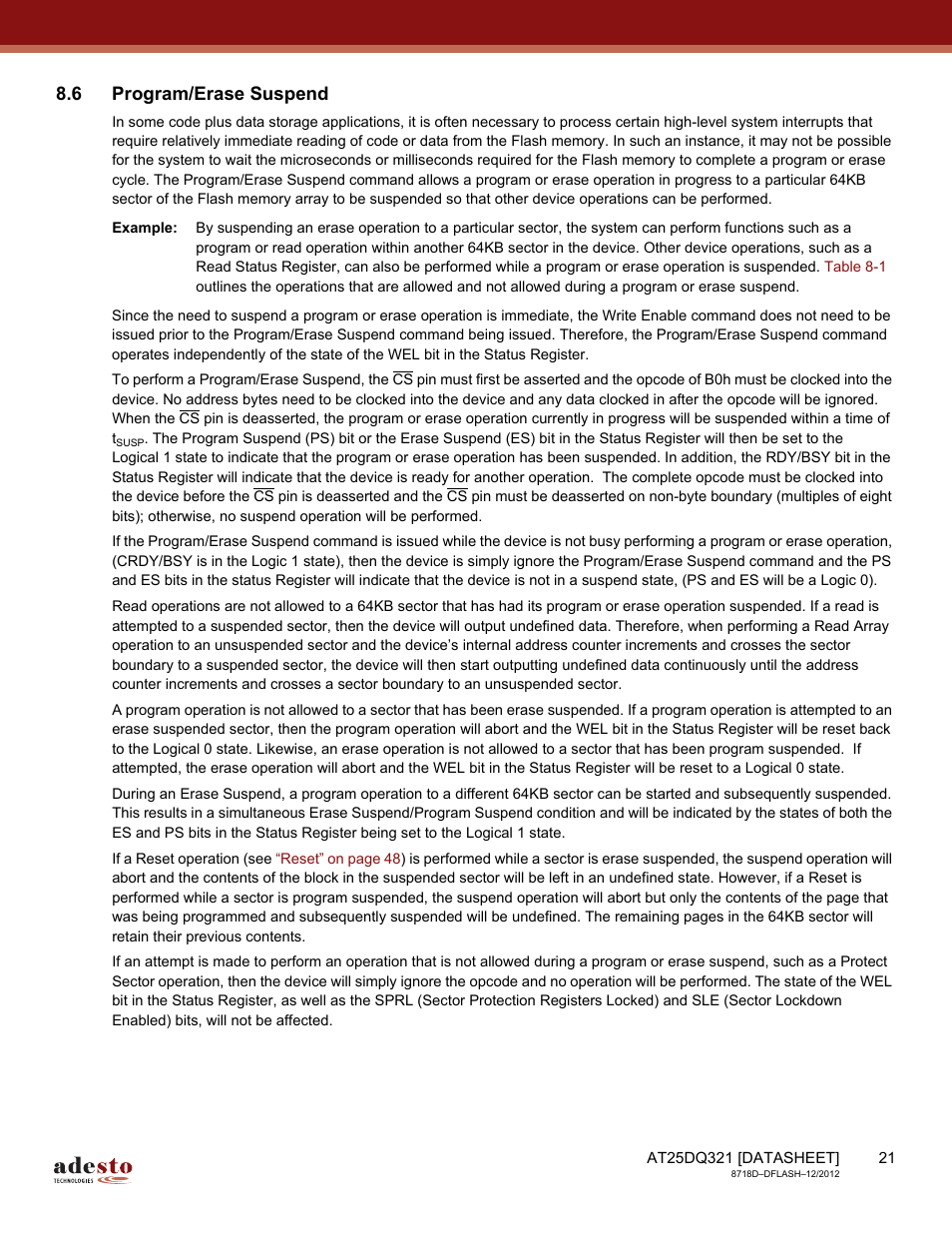 6 program/erase suspend | Rainbow Electronics AT25DQ321 User Manual | Page 21 / 64