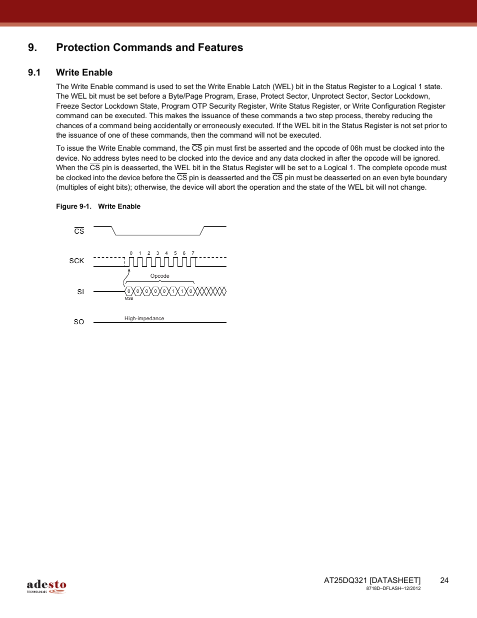 Protection commands and features, 1 write enable | Rainbow Electronics AT25DQ321 User Manual | Page 24 / 64