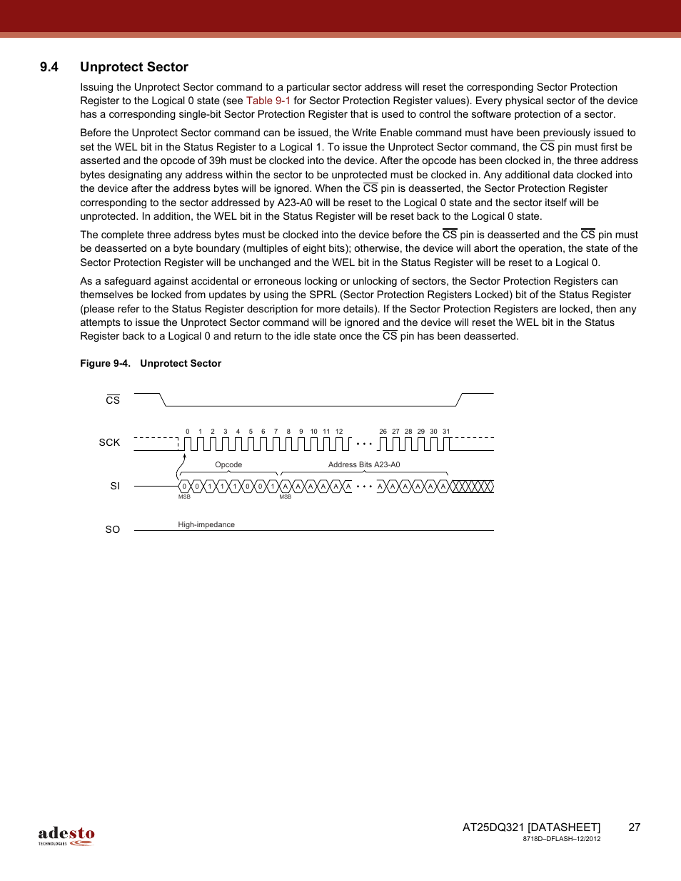 4 unprotect sector | Rainbow Electronics AT25DQ321 User Manual | Page 27 / 64