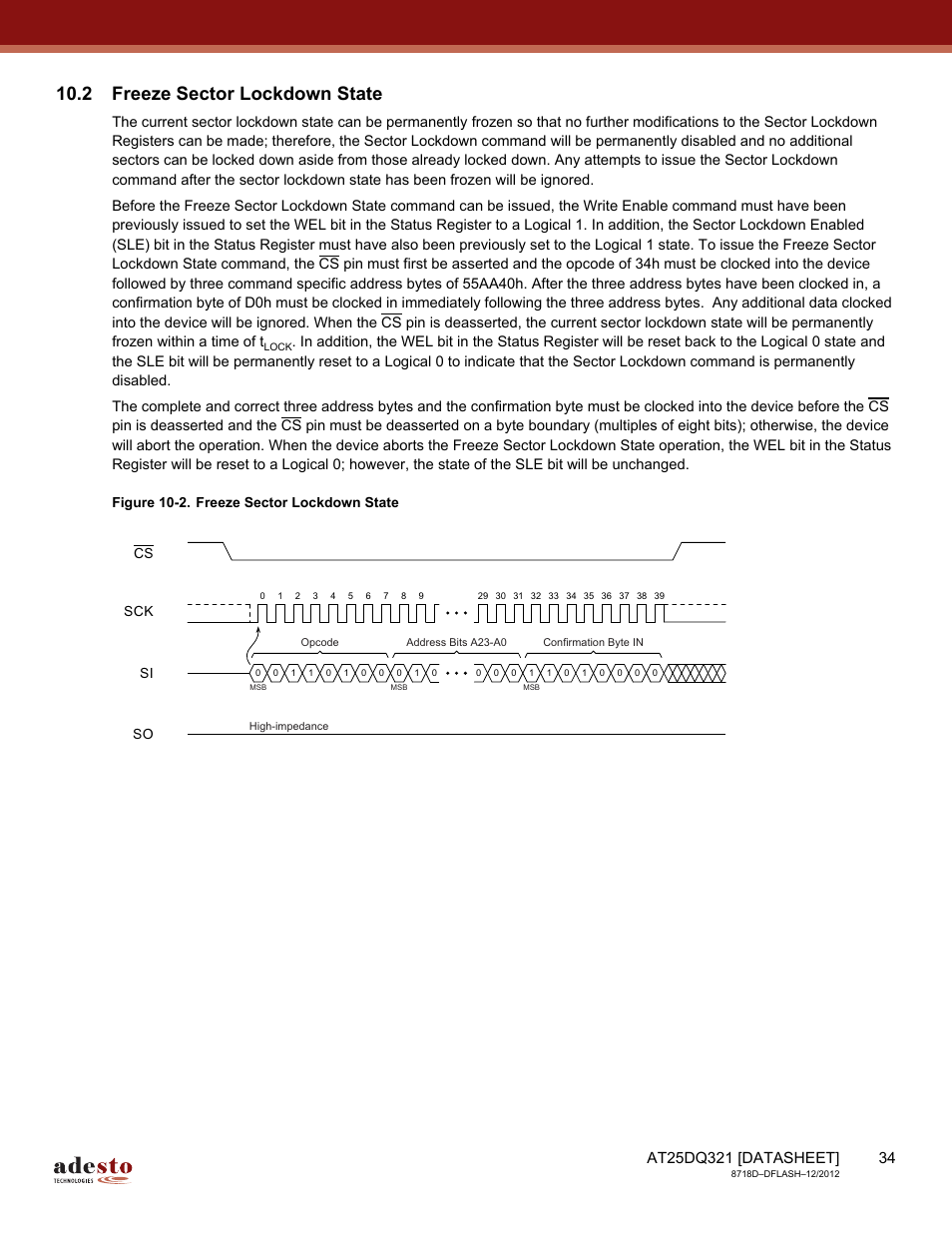 2 freeze sector lockdown state, Freeze sector lockdown, State | Rainbow Electronics AT25DQ321 User Manual | Page 34 / 64