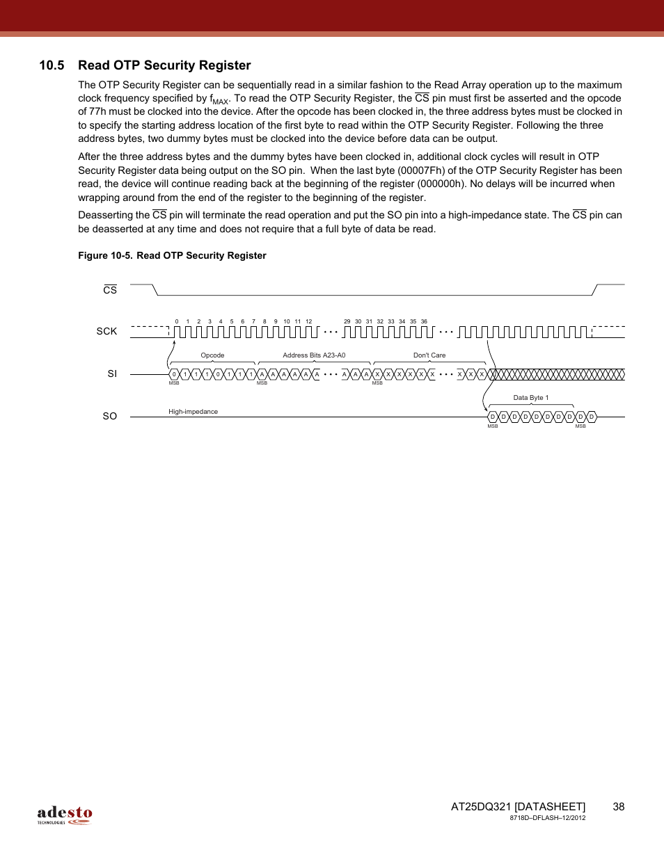 5 read otp security register | Rainbow Electronics AT25DQ321 User Manual | Page 38 / 64