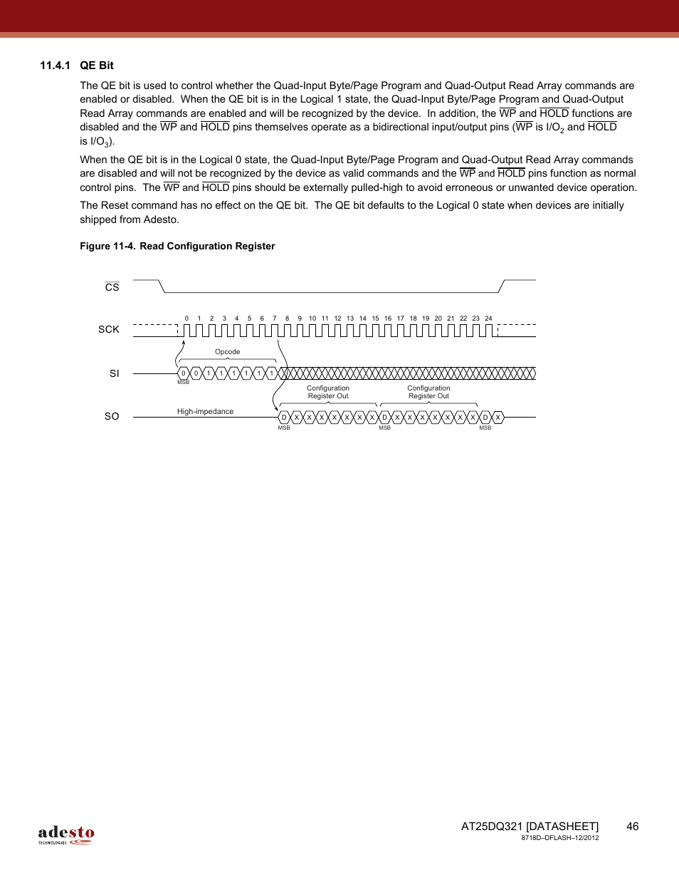 1 qe bit, And hold is i/o | Rainbow Electronics AT25DQ321 User Manual | Page 46 / 64