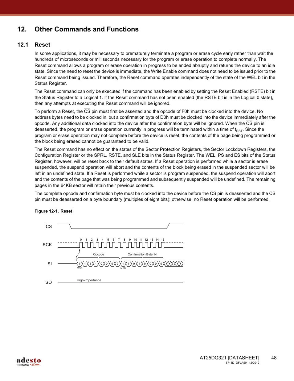 Other commands and functions, 1 reset, If a reset operation (see | Rainbow Electronics AT25DQ321 User Manual | Page 48 / 64