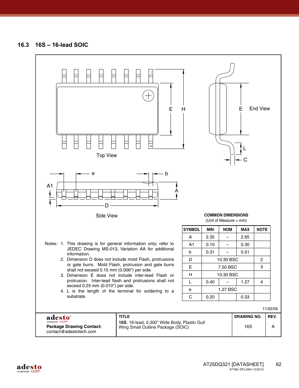 3 16s – 16-lead soic | Rainbow Electronics AT25DQ321 User Manual | Page 62 / 64