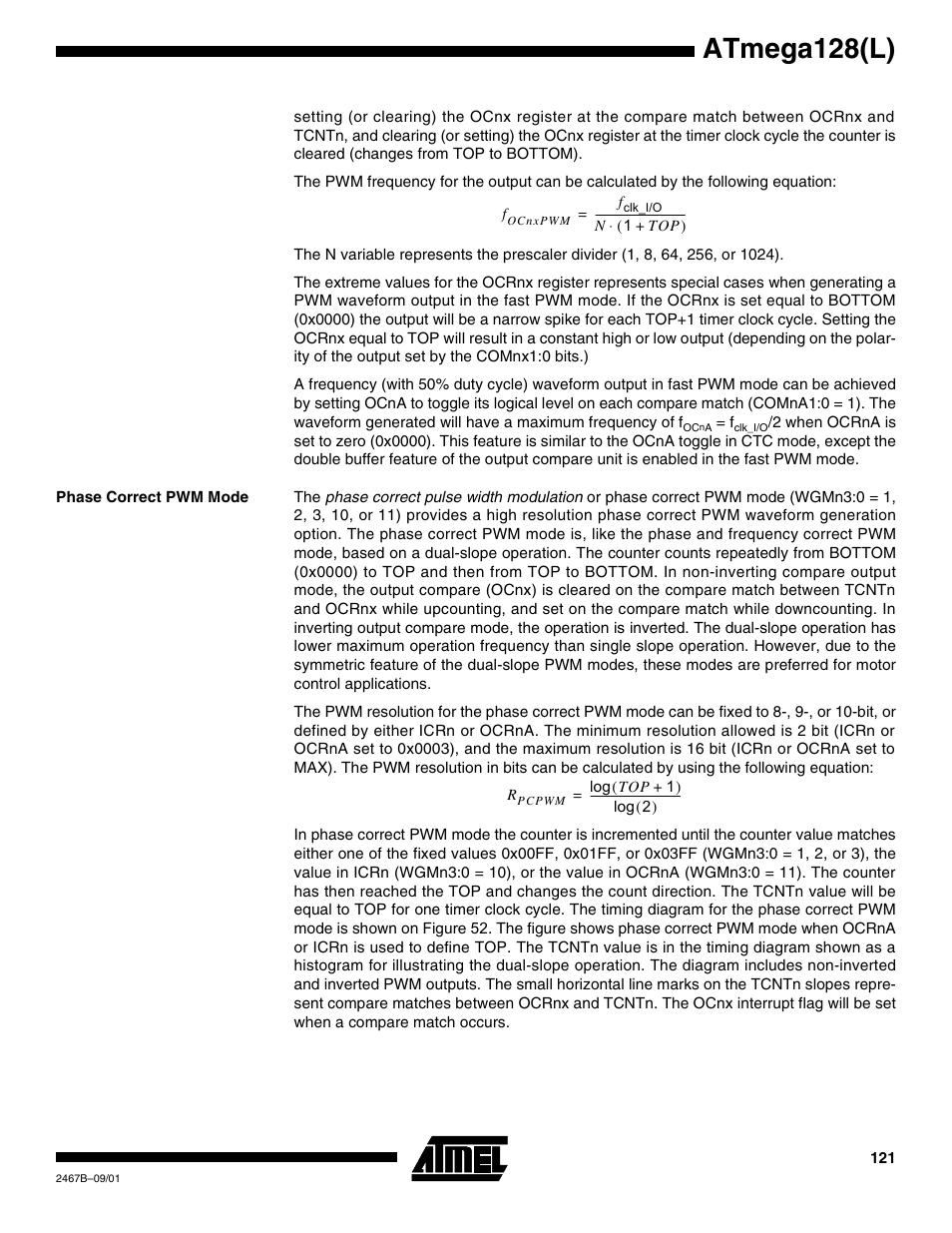 Phase correct pwm mode, Atmega128(l) | Rainbow Electronics ATmega128L User Manual | Page 121 / 331