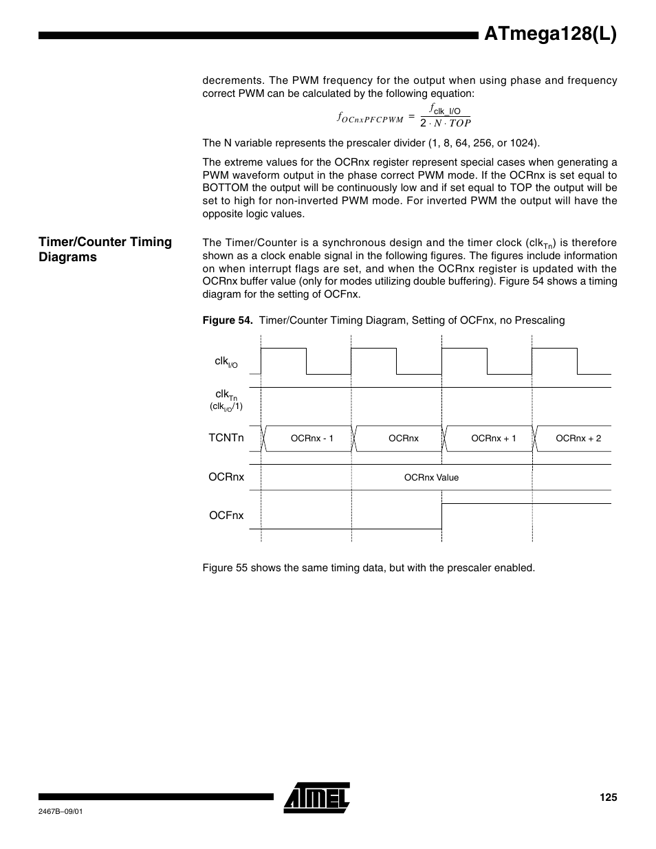 Timer/counter timing diagrams, Atmega128(l) | Rainbow Electronics ATmega128L User Manual | Page 125 / 331